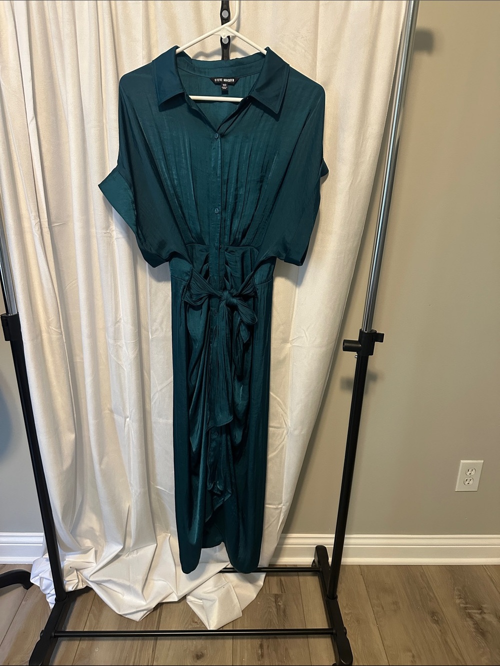Steve Madden Teal Button-Down Tie-Waist Maxi Dress